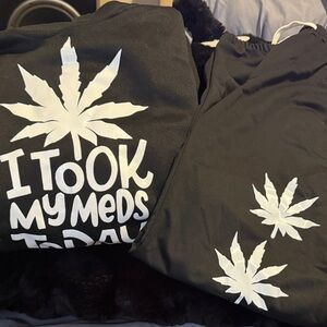 “I TOOK MY MEDS TODAY”Black and White Graphic 2 piece Hoodie Loungewear Set